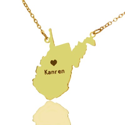Individueller Staat West Virginia Shaped Halskette mit Herz Namen Gold