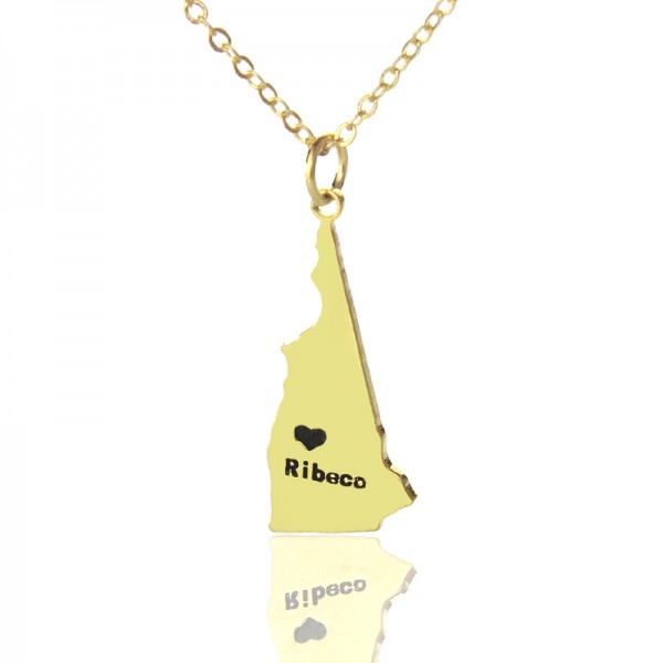 Benutzerdefinierte Staat New Hampshire Shaped Halskette mit Herz Namen Gold