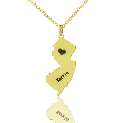 Benutzerdefinierte New Jersey State geformte Halskette mit Herz Namen Gold