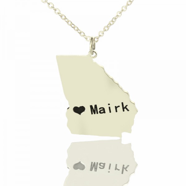 Individuelles Georgia State geformte Halskette mit Herz Namen Silber