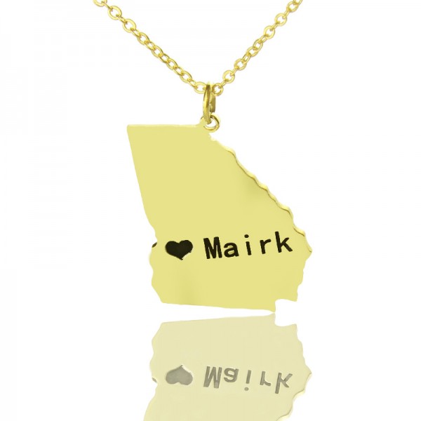 Individuelles Georgia State geformte Halskette mit Herz Namen Gold überzogen