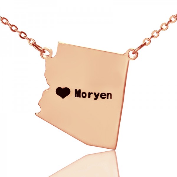 Benutzerdefinierte Arizona State geformte Halskette mit Herz Namen Rose Gold