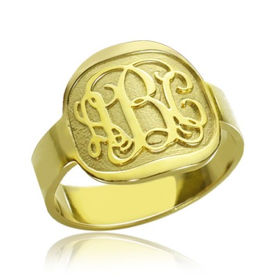 Gravierte Design Monogramm Ring 18 Karat Gold überzogen