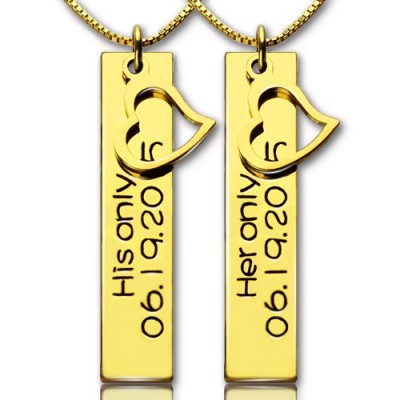 Paare Bar Halskette Gravierte Name Datum 18 karätigem Gold überzogen