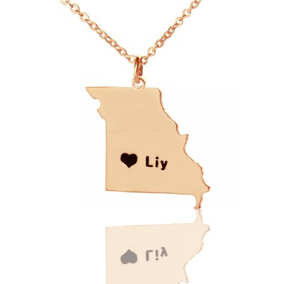 Benutzerdefinierte Missouri State Shaped Halskette mit Herz Namen Rose Gold