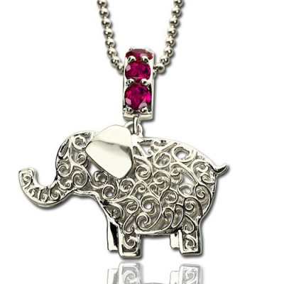 Elefant Charme Halskette mit Namen Geburtsstein Sterling Silber