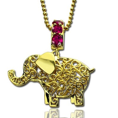 Personalisierte Elefant Halskette mit Namen Geburtsstein 18 karätigem Gold überzogen