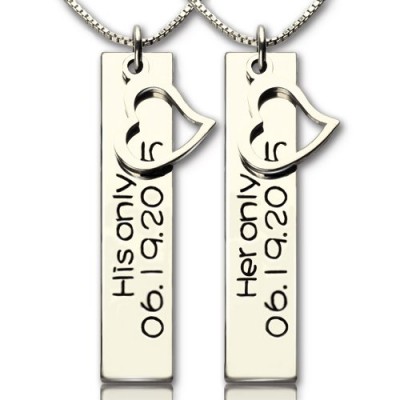 Personalisierte Paar Bar Halskette mit Namen Datum Silber