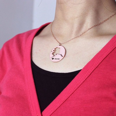 Benutzerdefinierte Alaska Disc Staat Halskette mit Herz Namen Rose Gold