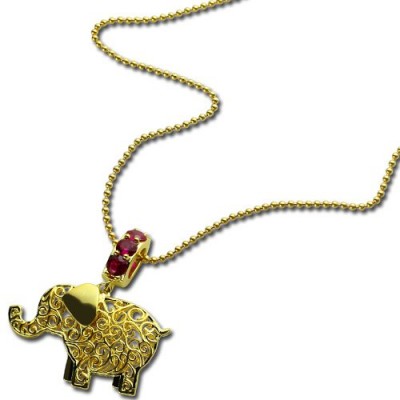 Personalisierte Elefant Halskette mit Namen Geburtsstein 18 karätigem Gold überzogen