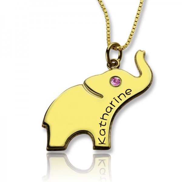 Elefant Lucky Charm Halskette Gravierte Name 18 karätigem Gold überzogen