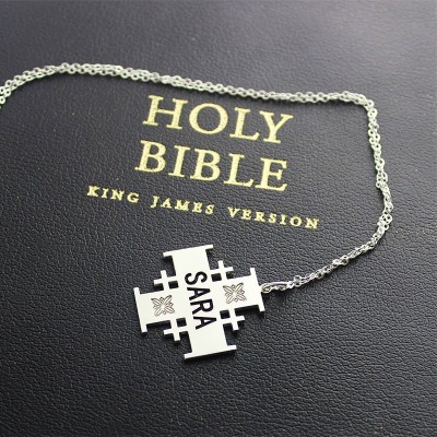 Silber Jerusalem Kreuz Name Halskette