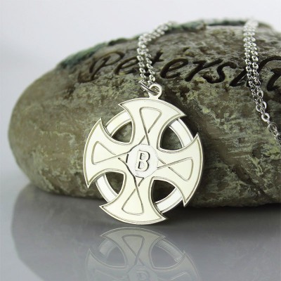 Gravierte Keltisches Kreuz Halskette Silber