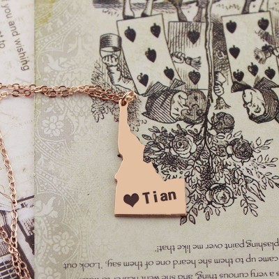 Idaho State USA Karte Halskette mit Herz Namen Rose Gold