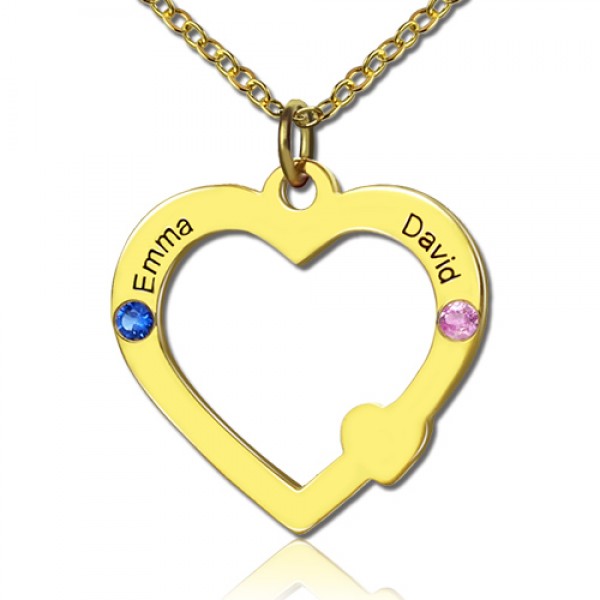 18ct Gold Open Heart Halskette mit Doppelnamen birthstone