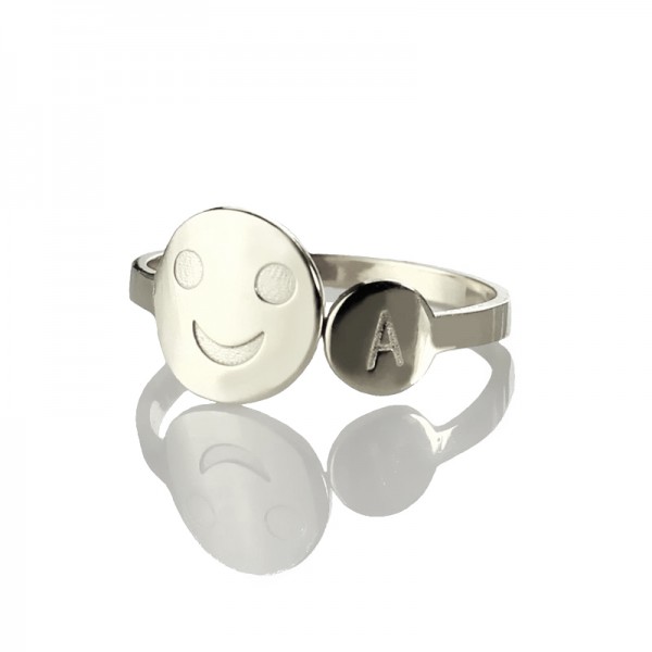 Personalisierte Lächeln Ring mit Initial Sterling Silber