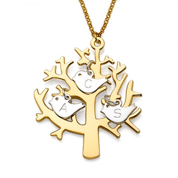 Gold überzogene Baum Halskette mit 0,925 Silber Erste Vögel