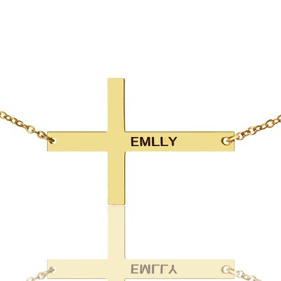 18ct Gold überzogenes Silber lateinisches Kreuz Halskette Gravierte Name 1,25"