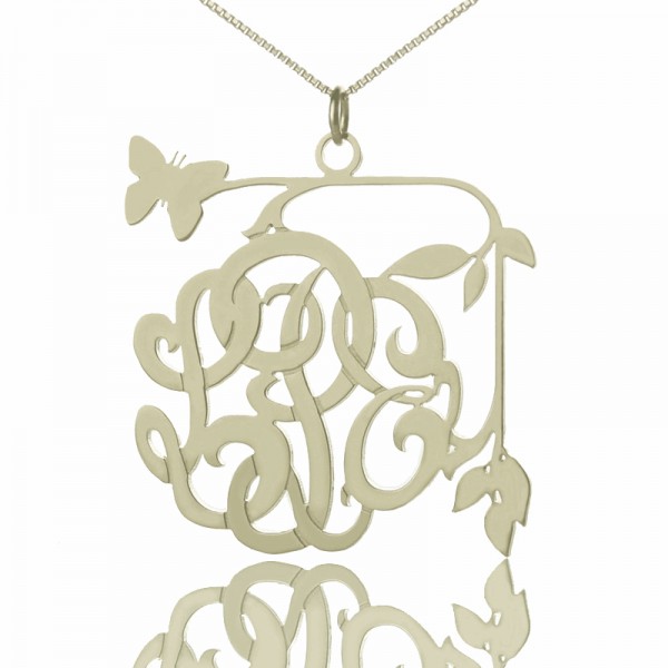 Kundenspezifische Schmetterlings Skript Monogramm Halskette aus Sterling Silber