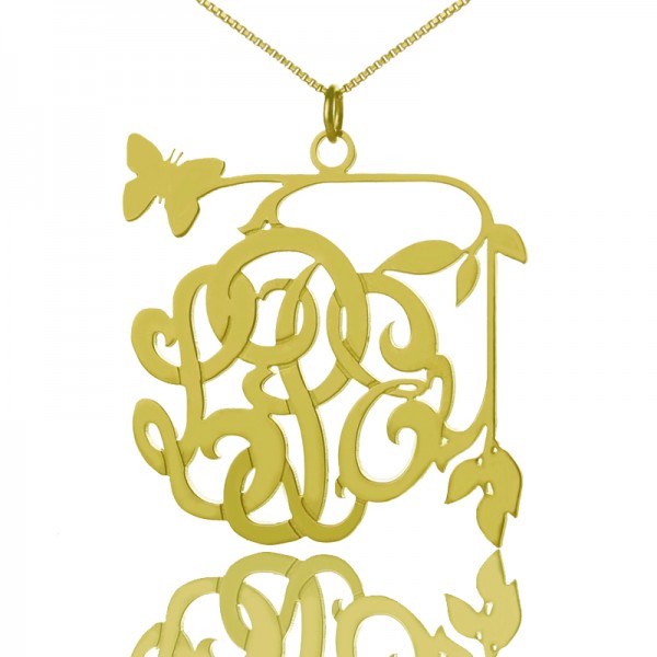 Reben Schmetterlings Monogramm Initialen Halskette 18 karätigem Gold überzogen