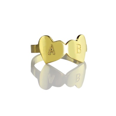 Benutzerdefinierte Doppel Herz Ring mit Gravur Brief 18 karätigem Gold überzogen