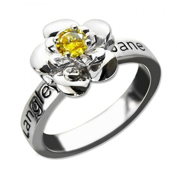 Versprechen Rosen Ring mit eingraviertem Namen Geburtsstein Sterling Silber