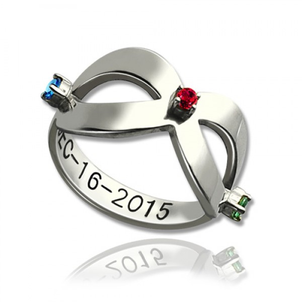 Infinity GLÜCKSSTEIN Ring eingraviert Datum Sterling Silber