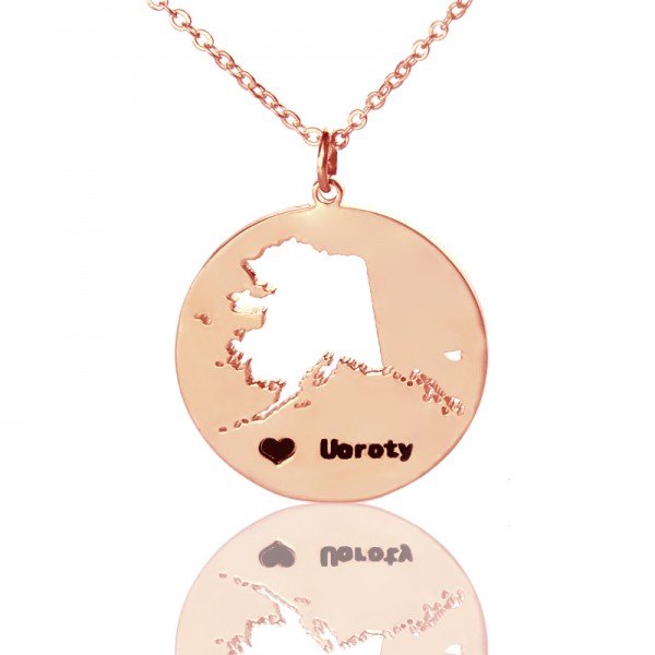 Benutzerdefinierte Alaska Disc Staat Halskette mit Herz Namen Rose Gold