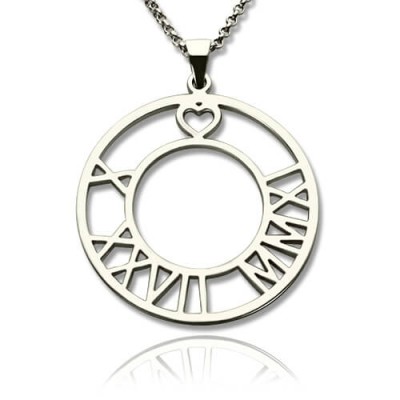 Kreis römische Ziffer Disc Halskette aus Sterling Silber
