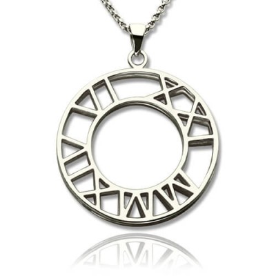 Double Circle römische Ziffer Halskette Uhr Entwurf Sterlingsilber