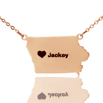 Iowa State USA Karte Halskette mit Herz Namen Rose Gold