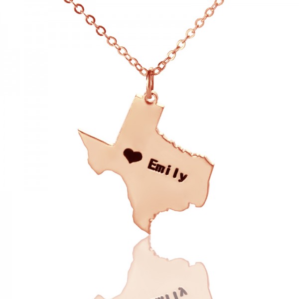 Texas State USA Karte Halskette mit Herz Namen Rose Gold