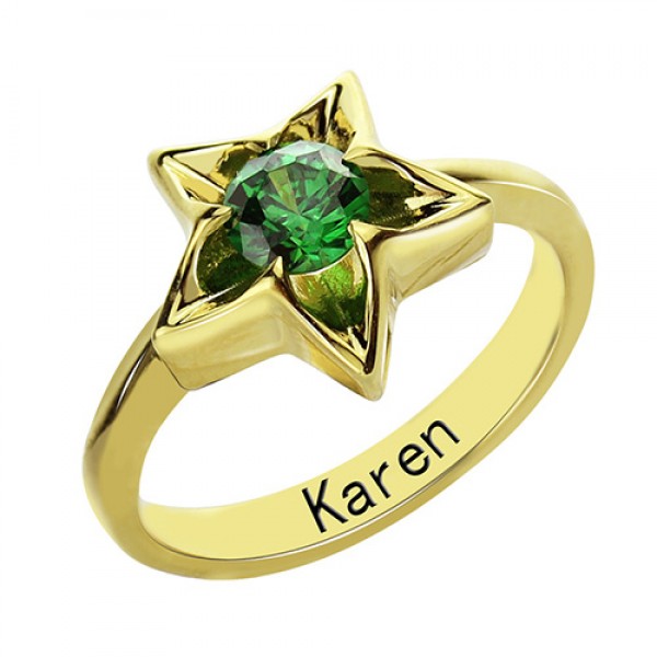 Personalisierte Stern Ring mit Geburtsstein Vergoldetes Silber
