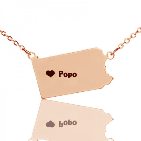 Personalisierte PA State USA Karte Halskette mit Herz Namen Rose Gold
