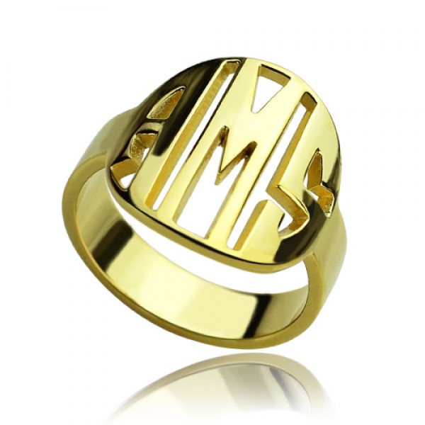 Personalisierte Block Kreis Monogramm Ring 18 Karat Gold überzogen