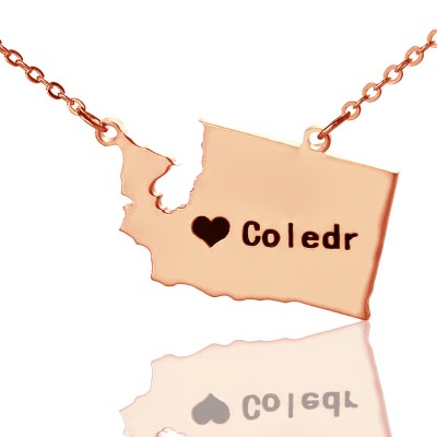 Washington State USA Karte Halskette mit Herz Namen Rose Gold
