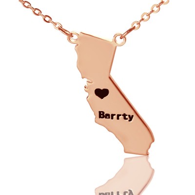 California State Shaped Halskette mit Herz Namen 18ct Rose Gold überzogen