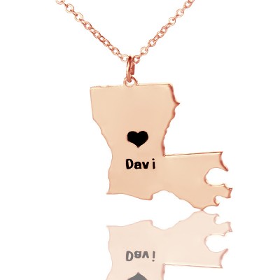 Benutzerdefinierte Louisiana State Shaped Halskette mit Herz Namen Rose Gold