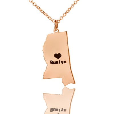 Mississippi State Shaped Halskette mit Herz Namen Rose Gold