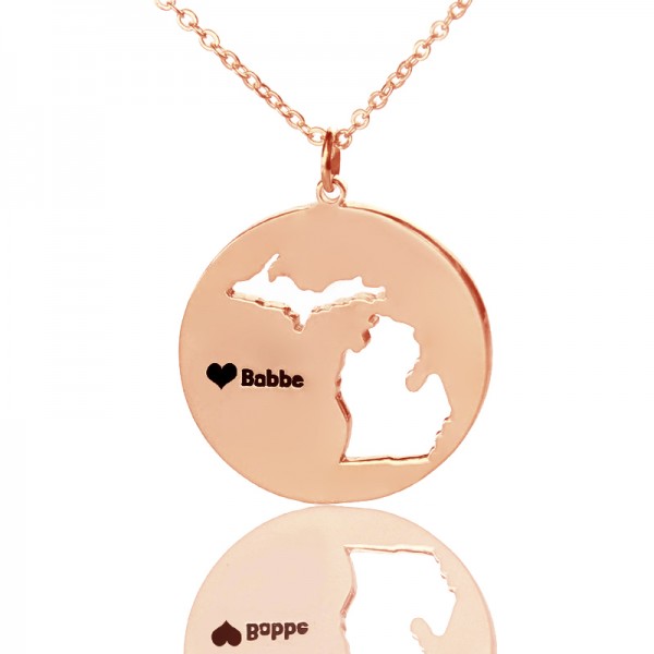 Benutzerdefinierte Michigan Disc Staat Halskette mit Herz Namen Rose Gold