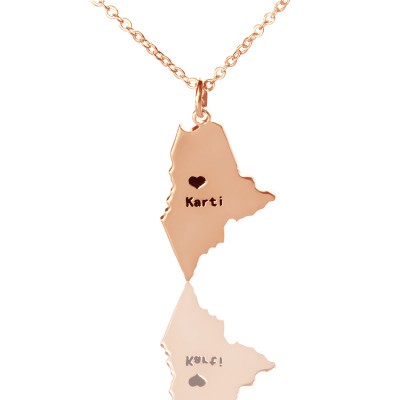 Benutzerdefinierte Maine State geformte Halsketten mit Herz Namen Rose Gold