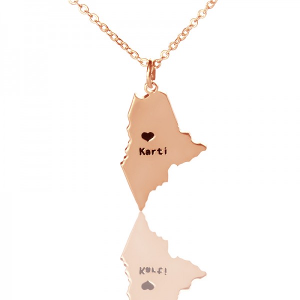 Benutzerdefinierte Maine State geformte Halsketten mit Herz Namen Rose Gold