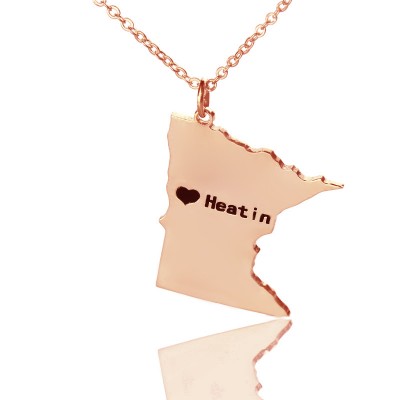 Benutzerdefinierte Minnesota State geformte Halskette mit Herz Namen Rose Gold
