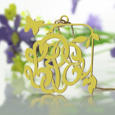 Reben Schmetterlings Monogramm Initialen Halskette 18 karätigem Gold überzogen