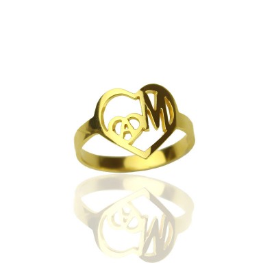 Personalisierte Herz in Herz Doppel Initial Ring 18 Karat Gold überzogen