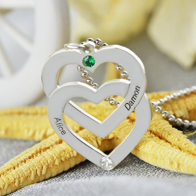 Personalisierte Doppel Herz Halskette mit eingraviertem Namen Sterling Silber