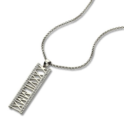 Römische Zahl Vertikale Halskette mit GLÜCKSSTEIN Sterling Silber
