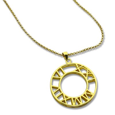 Double Circle römische Ziffer Halskette Uhr Entwurf Vergoldetes Silber