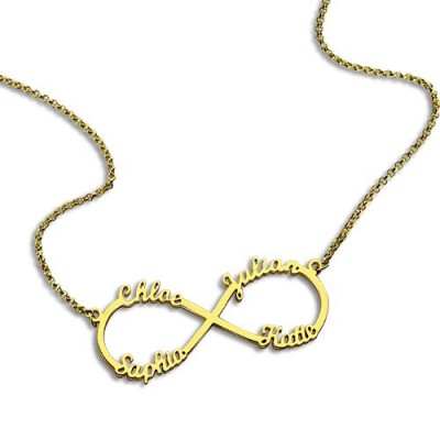 Benutzerdefinierte 18 karätigem Gold überzogen Unendlichkeit Halskette 4 Namen
