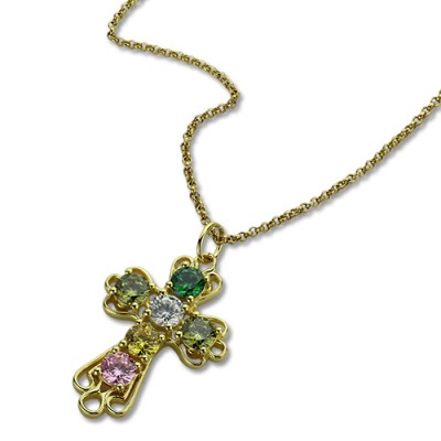 Personalisierte Kreuz Halskette mit GLÜCKSSTEIN Vergoldetes Silber